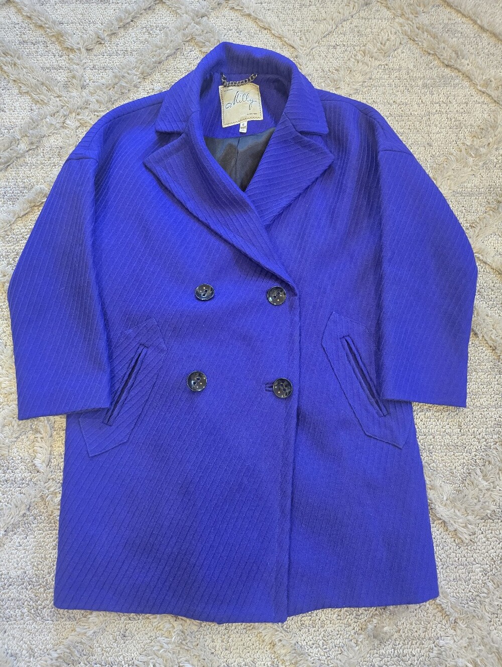 Milly of New York Blue Wool Peacoat Blazer with Black Buttons Sz 6 Quiet Luxury